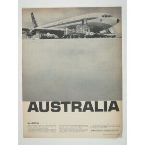 Qantas Air Cargo Vintage Print Advertisement Australia 1967 Round World Airline